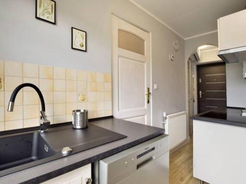 a kitchen with a sink and a counter top at Apartament w Mieście in Duszniki Zdrój