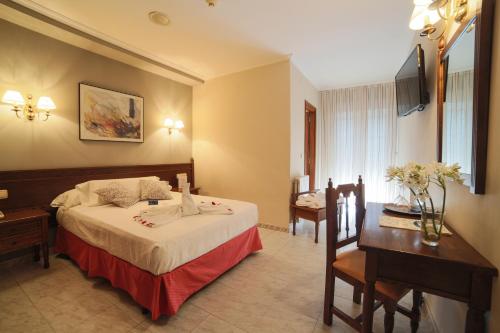 ein Hotelzimmer mit einem Bett und einem Schreibtisch in der Unterkunft San Marcos Salnés in Cambados