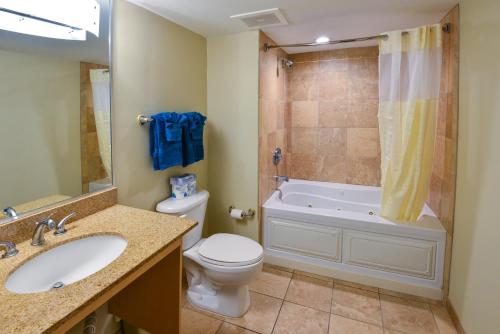 a bathroom with a sink and a toilet and a shower at Deluxe Ocean Front Two-Bedroom Condo in Sandy Beach Resort in Myrtle Beach