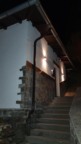 a set of stairs with lights on a building at Magic House Under Arber in Bayerisch Eisenstein