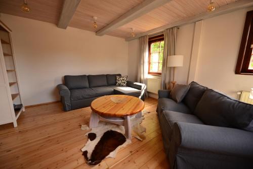 a living room with a table and a couch at Wiekhaus 49 in Neubrandenburg