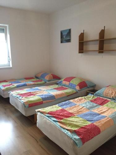 1 dormitorio con 3 camas en una habitación en Sólyom Magánszállás, en Szombathely