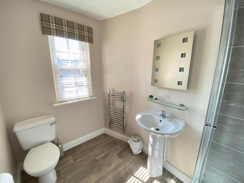 a bathroom with a toilet and a sink and a shower at The Sutherland Arms in Stoke on Trent
