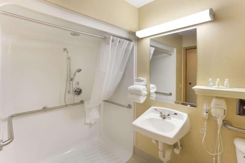 a bathroom with a sink and a shower at Quality Inn in Athens