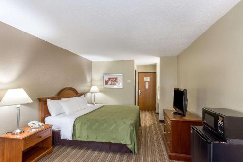 a hotel room with a bed and a flat screen tv at Quality Inn in Athens