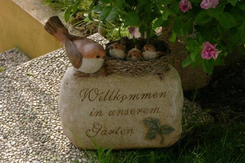 a group of baby birds in a bird nest on a rock at Haus am See in Sankt Kanzian