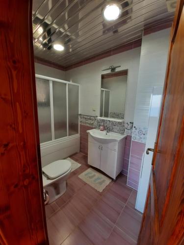 a bathroom with a toilet and a sink at Villa Lipski in Sveti Stefan