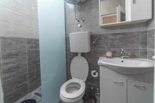 a small bathroom with a toilet and a sink at Java Apartments in Dobrota