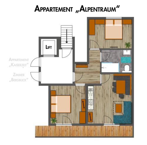 a floor plan of an apartment apartment apartment blueprint at Appartement Pension Auhof in Going