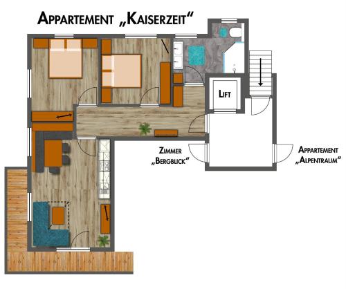 a floor plan of a small house at Appartement Pension Auhof in Going