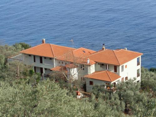 a house on a hill next to the ocean at Faros in Milopotamos