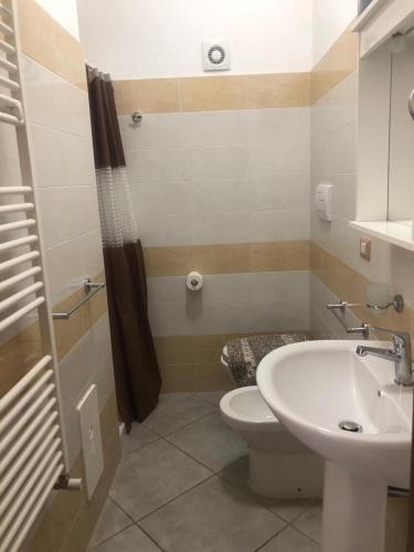 een badkamer met een toilet en een wastafel bij Delizie tra i campanili in Gioi