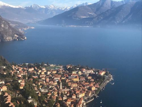 an aerial view of a town on the shore of a lake at Casa Ivana in Menaggio