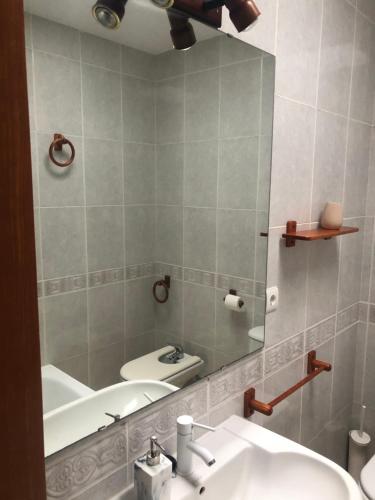 a bathroom with a sink and a mirror at Casa Darwin in San José