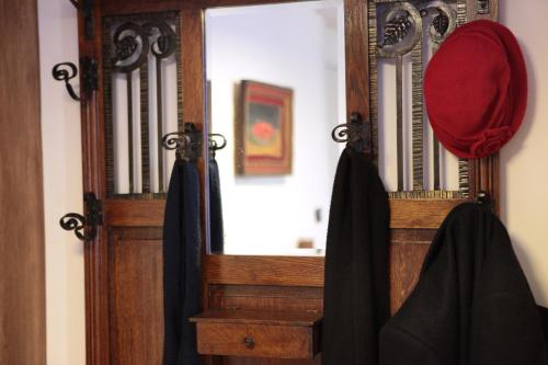 a wooden door with a mirror in a room at Hotel des Celestins in Lyon