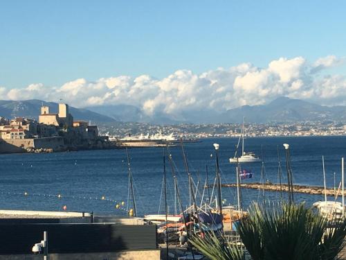 - une vue sur un port avec des bateaux dans l'eau dans l'établissement Residence Belvedere-deluxe seaview apartments nr B, C en D, à Antibes
