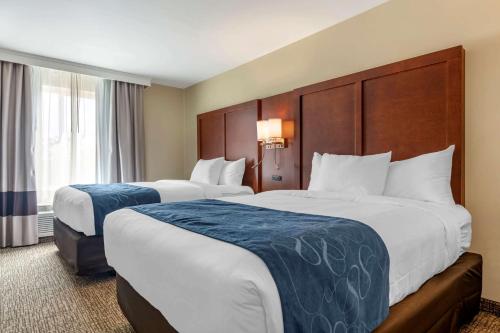 a hotel room with two beds and a large window at Comfort Suites Daytona Beach-Speedway in Daytona Beach