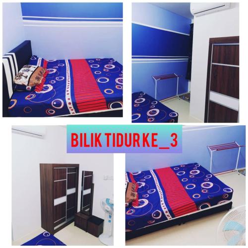 un collage de trois photos d'une chambre avec un lit dans l'établissement QHALIF GUEST HOUSE GAMBANG HOMESTAY, à Gambang