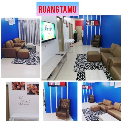 un collage de photos d'un salon dans l'établissement QHALIF GUEST HOUSE GAMBANG HOMESTAY, à Gambang