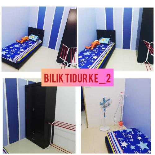 un collage de photos d'une chambre avec un lit et une télévision dans l'établissement QHALIF GUEST HOUSE GAMBANG HOMESTAY, à Gambang