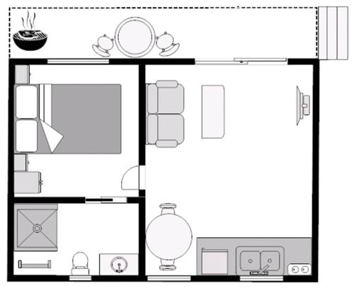 a floor plan of a small house at Promhills Cabins in Yanakie