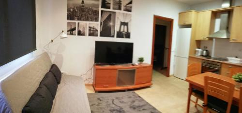a living room with a couch and a flat screen tv at Apartment Sabadell 2 in Sabadell