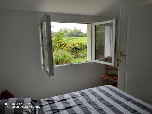 een slaapkamer met een bed en een raam met uitzicht bij Chez nano in Eauze