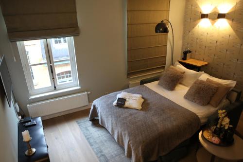 Schlafzimmer mit einem Bett und einem Fenster in der Unterkunft ZevenVrijeDagen in Gent