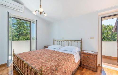 a bedroom with a bed and two windows at Holiday house Desy Tar in Tar