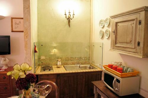 佛羅倫斯的住宿－梅拉藍曉公寓，厨房配有水槽和微波炉