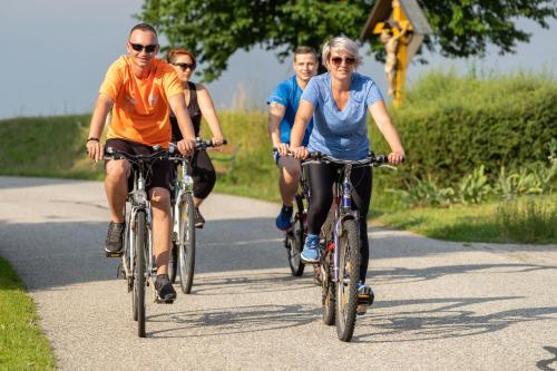 a group of people riding bikes down a path at Hotel Garni Oasis Loipersdorf in Jennersdorf