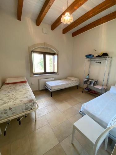 a hospital room with two beds and a mirror at villa Rosa in Capitolo