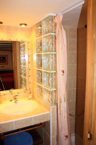 a bathroom with a sink and a shower at Casa Bestregui in Guaso
