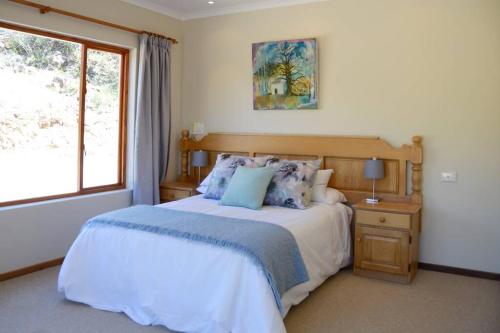 a bedroom with a large bed and a window at Vrede Fountain House Farm Stay in Graaff-Reinet