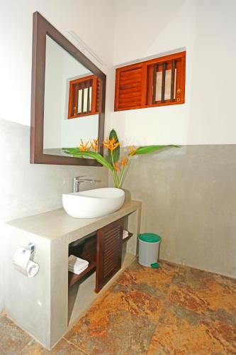a bathroom with a sink and a mirror at Villa Peacock in Galle