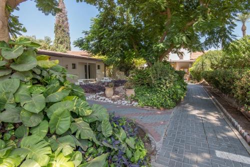 a garden in front of a house with plants at Degania Bet Kibbutz Country Lodging in Kinneret