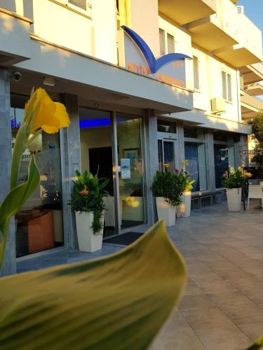 a building with potted plants in front of it at Hotel Gabbiano in Mola di Bari