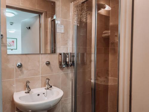 a bathroom with a sink and a shower at The Blenheim Buttery in Woodstock