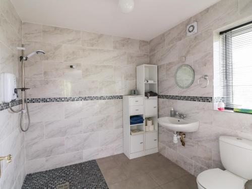 uma casa de banho com um WC e um lavatório em SeaChange Annexe em Ballygarrett
