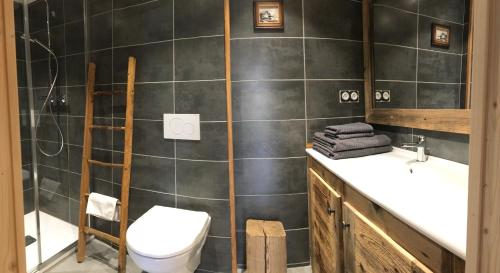 a bathroom with a toilet and a sink at Atelier des Sapins Blancs (chambre double) in Vacheresse