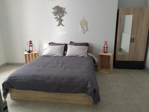 a bedroom with a large bed and a mirror at La Résidence du Canal de Bourgogne in Montbard