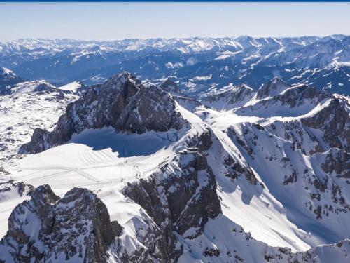 an aerial view of a snow covered mountain at Haus Klager in Ramsau am Dachstein