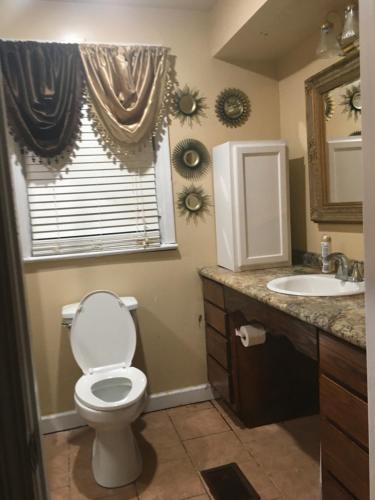 a bathroom with a toilet and a sink and a window at ONE OF THE BEST BARGAINS IN TOWN 50.00 A DAY in Montgomery