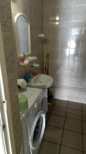 a bathroom with a washing machine and a sink at Студия 20 м3 in Orlovka