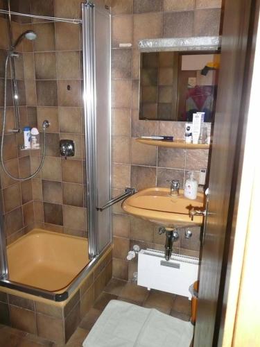 a bathroom with a shower and a sink at Fewo Herp in Oy-Mittelberg