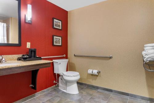a bathroom with a toilet and a sink at Comfort Suites Florence I-95 in Florence