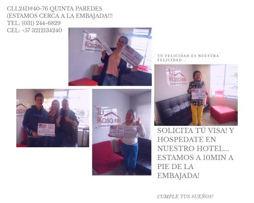 a collage of pictures of people holding up signs at Hotel TuKasa Inn in Bogotá