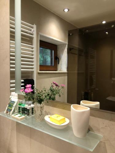 een badkamer met een wastafel en een spiegel bij Luxury Villa Borina in Zheleznitsa