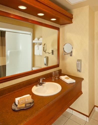 a bathroom with a sink and a mirror at Hotel Chateau Laurier Québec in Quebec City