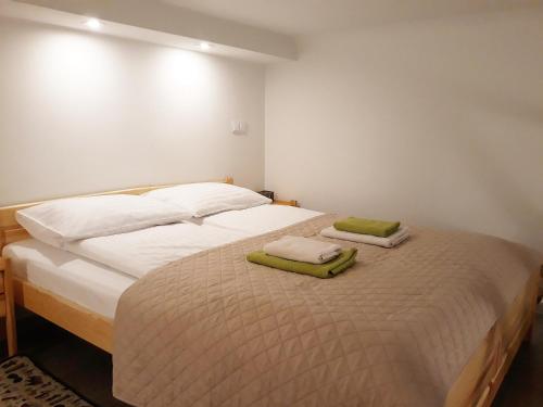 克拉科夫的住宿－Apartamenty Winnicy Kresy II，一间卧室配有一张床,上面有两条毛巾